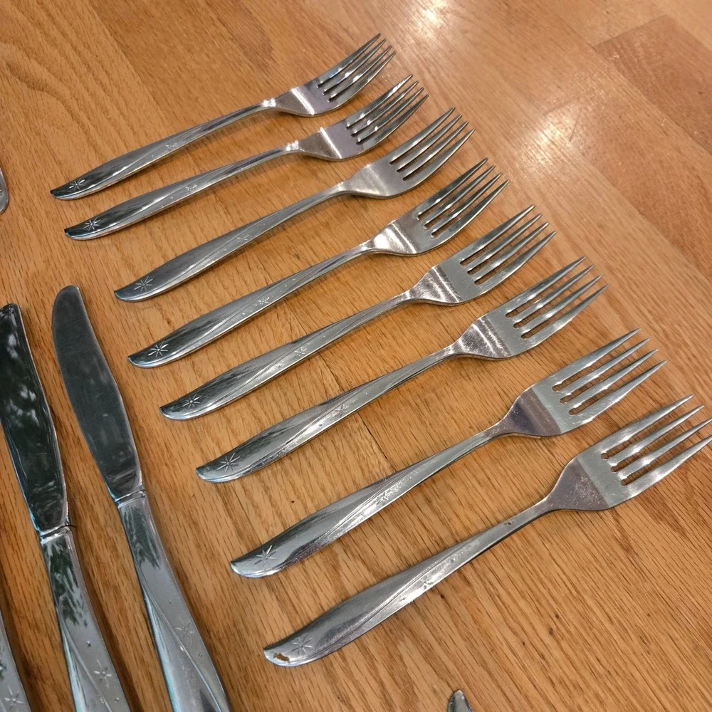 Oneida Flatware Set Community Twin Star 43pc Stainless MCM Forks 8 Place - READ